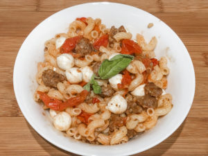 Gluten Free Sausage Tomato & Mozzarella Pasta