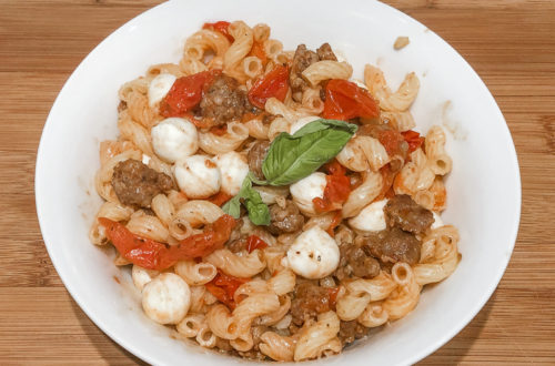 Gluten Free Sausage Tomato & Mozzarella Pasta