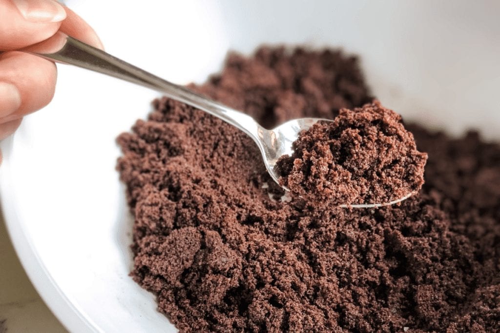 Close up of chocolate cookie crumbs