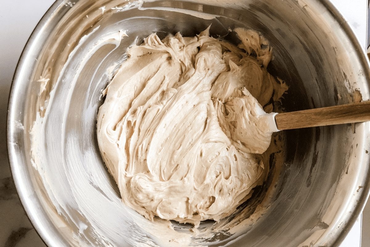Whipped cream folded into cheesecake batter